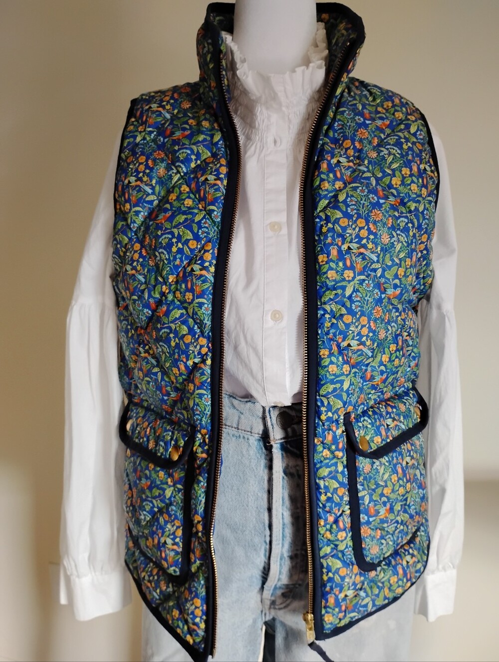 J. Crew Liberty Art Fabric Quilted Field Vest Catesby Blue Colorful Size X-Small